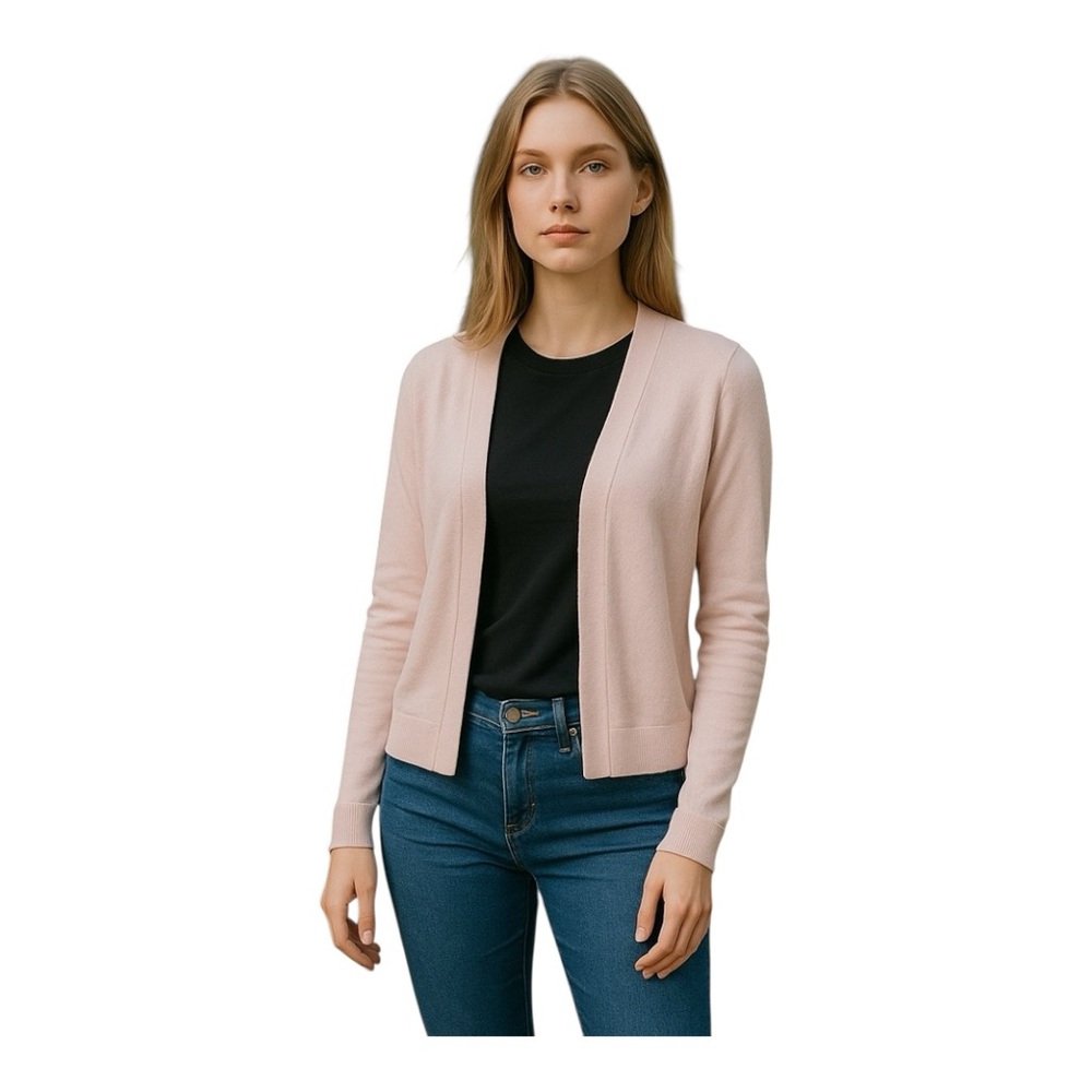 Verve Ami Pale Pink Cardigan Sweater Sz M Lightweight Knit Classic Preppy